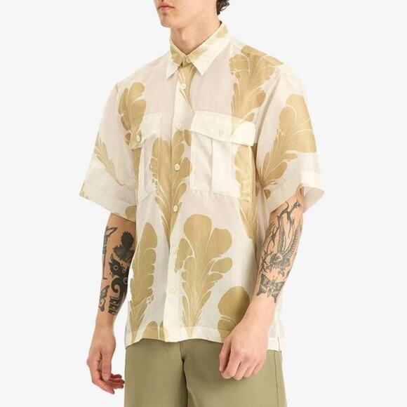 DRIES VAN NOTEN Cass Japanese Print Silk Shirt in Dessin E M - Picture 1 of 5